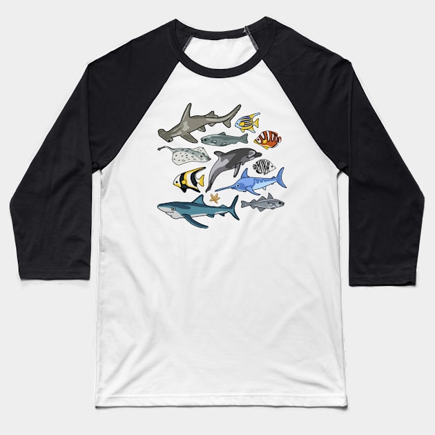 Sea Life Baseball T-Shirt by Slightly Unhinged